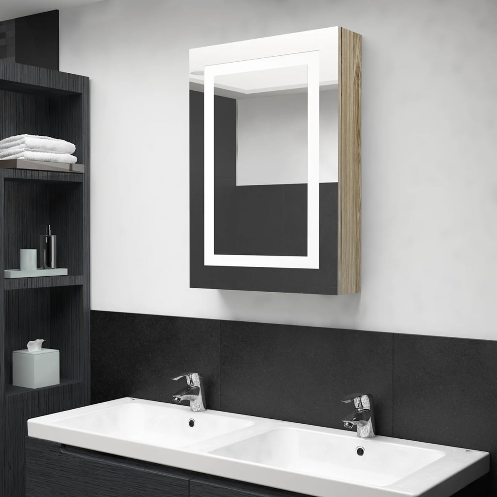 Armadietto Bagno con Specchio e LED Rovere 50x13x70 cm cod mxl 74651