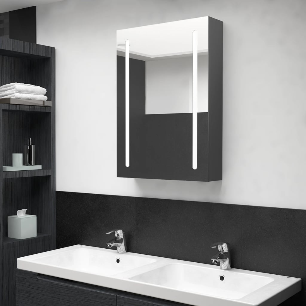 Armadietto Bagno con Specchio e LED Grigio 50x13x70 cmcod mxl 106123