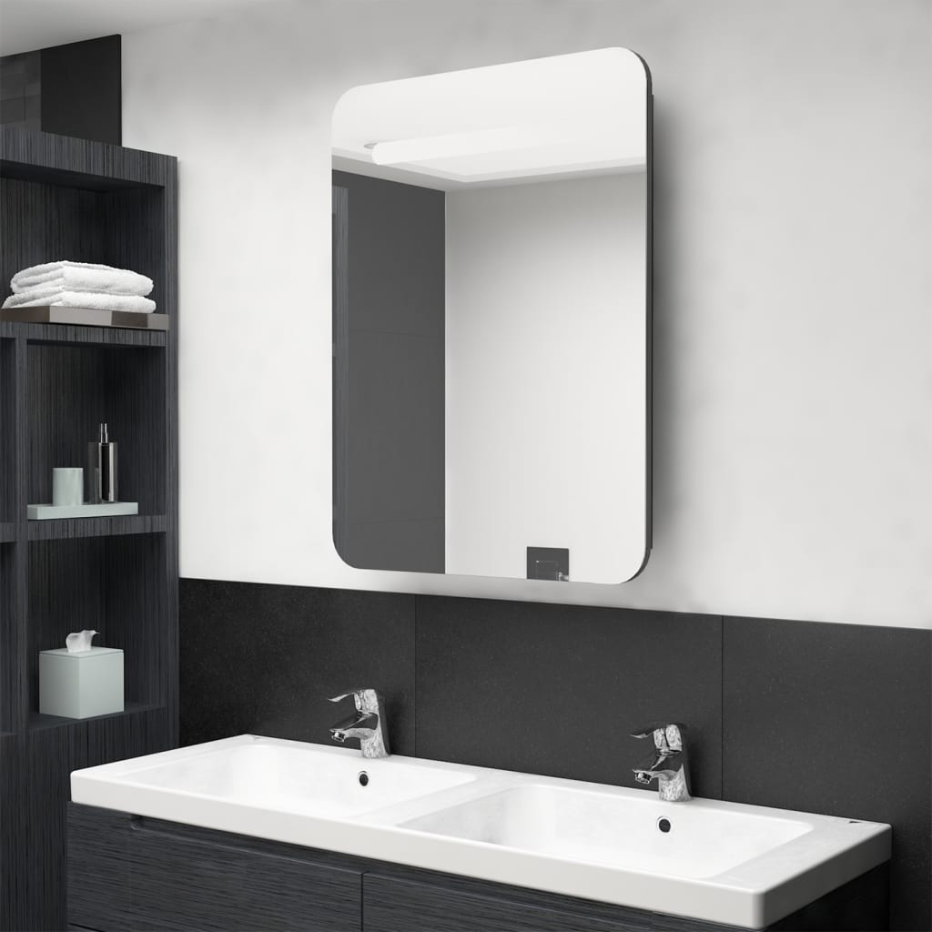 Armadietto Bagno con Specchio e LED Grigio Lucido 60x11x80 cmcod mxl 103820