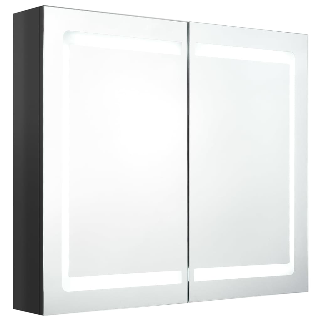 Armadietto Bagno con Specchio e LED Nero Lucido 80x12x68 cm cod mxl 73702