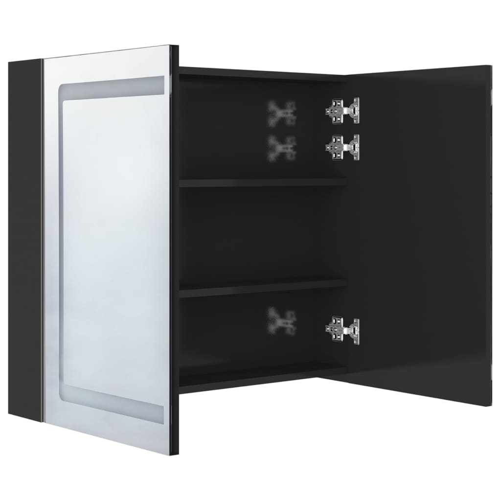 Armadietto Bagno con Specchio e LED Nero Lucido 80x12x68 cm cod mxl 73702