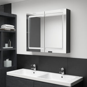 Armadietto Bagno con Specchio e LED Nero Lucido 80x12x68 cm 326512