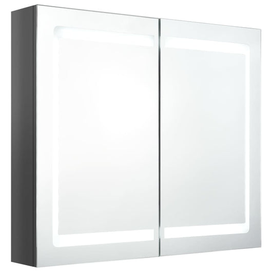 Armadietto Bagno con Specchio e LED Grigio Lucido 80x12x68 cm cod mxl 64064