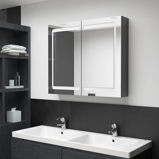 Armadietto Bagno con Specchio e LED Grigio Lucido 80x12x68 cm cod mxl 64064