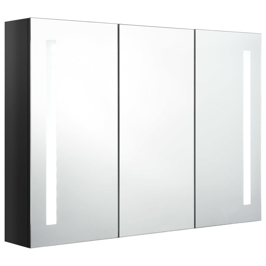 Armadietto Bagno con Specchio e LED Nero Lucido 89x14x62 cm cod mxl 60918