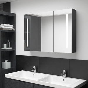 Armadietto Bagno con Specchio e LED Nero Lucido 89x14x62 cm cod mxl 60918