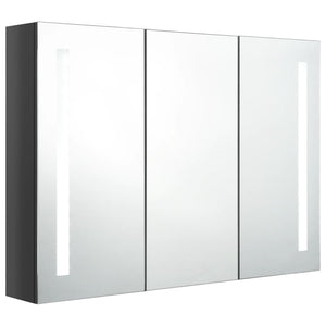 Armadietto Bagno con Specchio e LED 89x14x62 cm Grigio Lucido 326528