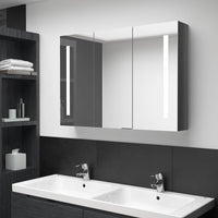 Armadietto Bagno con Specchio e LED 89x14x62 cm Grigio Lucido 326528