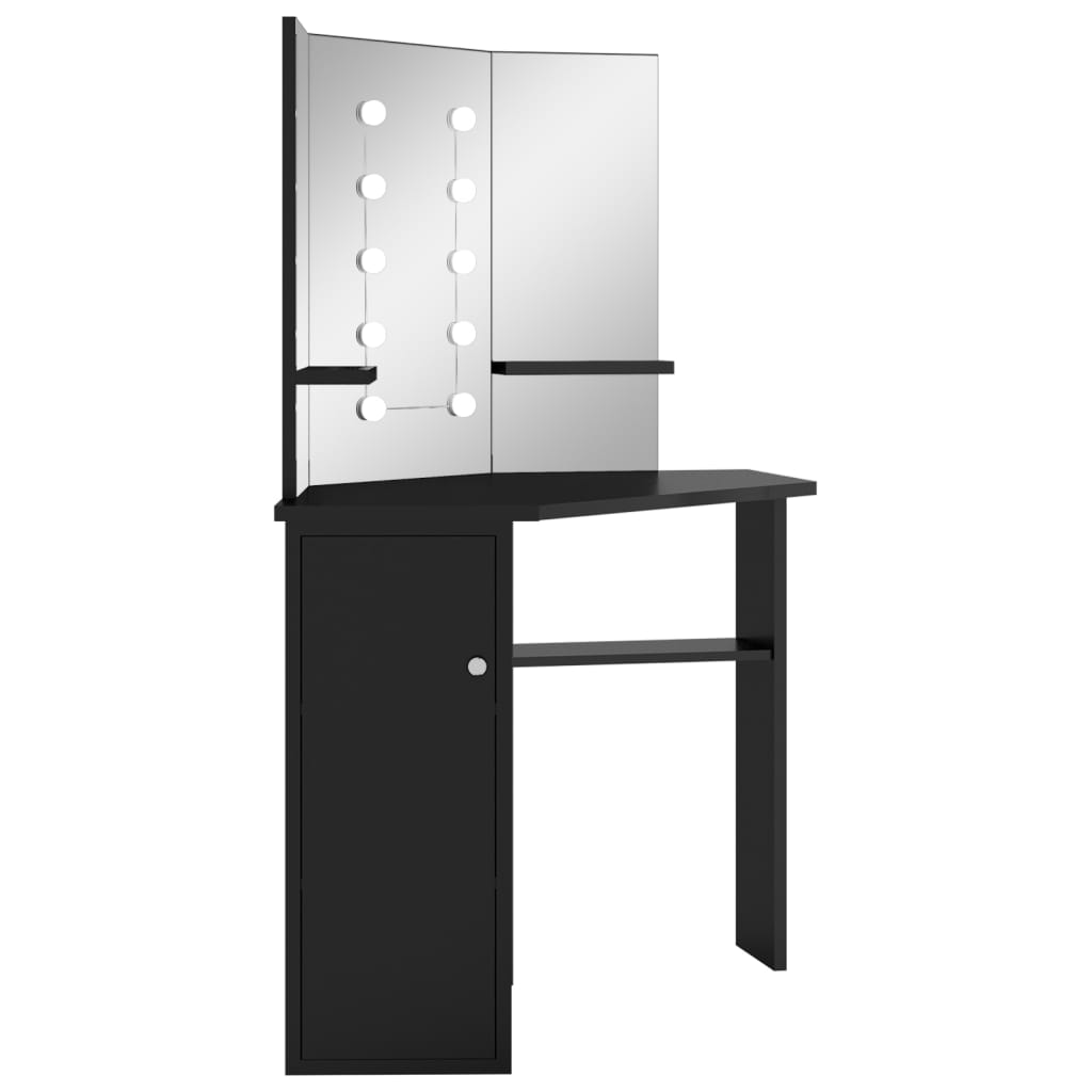 Tavolino da Trucco Angolare con LED Nero 111x54x141,5 cm 326534