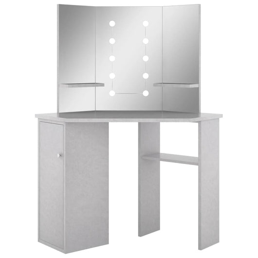 Tavolino Trucco Angolare con LED Grigio Cemento 111x54x141,5 cm cod mxl 71444