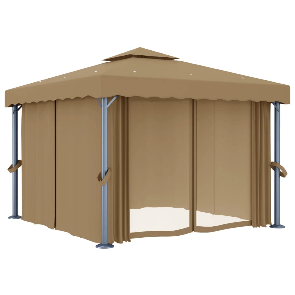 Gazebo con Tende 3x3 cm Grigio Talpa in Alluminio 3068557