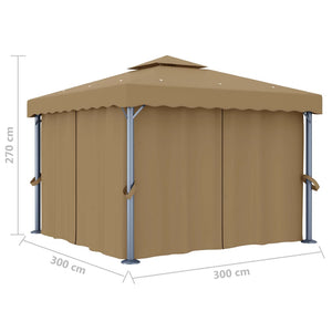 Gazebo con Tende 3x3 cm Grigio Talpa in Alluminio 3068557