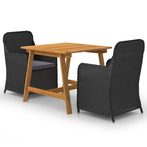 Set Mobili da Pranzo per Giardino 3 pz Nero cod mxl 40332