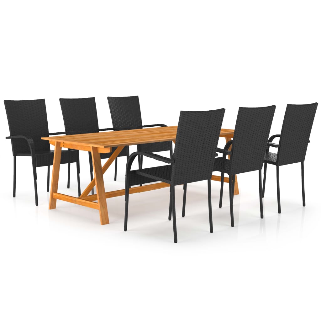 Set Mobili da Pranzo per Giardino 7 pz Nero 3068807