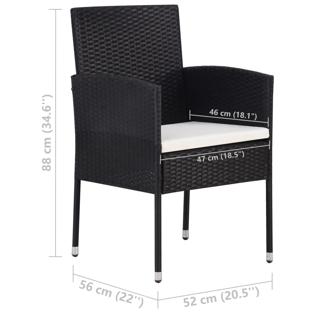 Set Mobili da Pranzo per Giardino 3 pz Nero cod mxl 41223