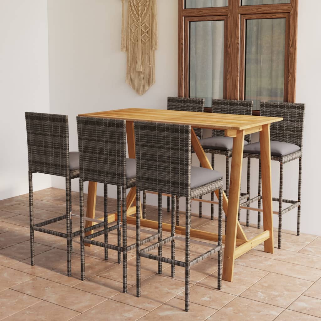 Set da Bar da Giardino 7 pz con Cuscini Grigio cod mxl 40625