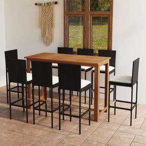 Set da Bar da Giardino 9 pz con Cuscini Nero cod mxl 40422