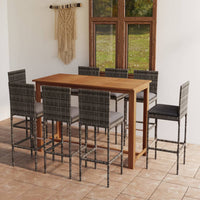 Set da Bar da Giardino 9 pz con Cuscini Grigio 3068009