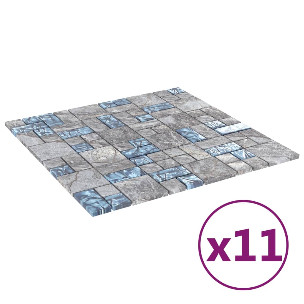 Piastrelle Mosaico 11 pz Grigio e Blu 30x30 cm in Vetro cod mxl 67947