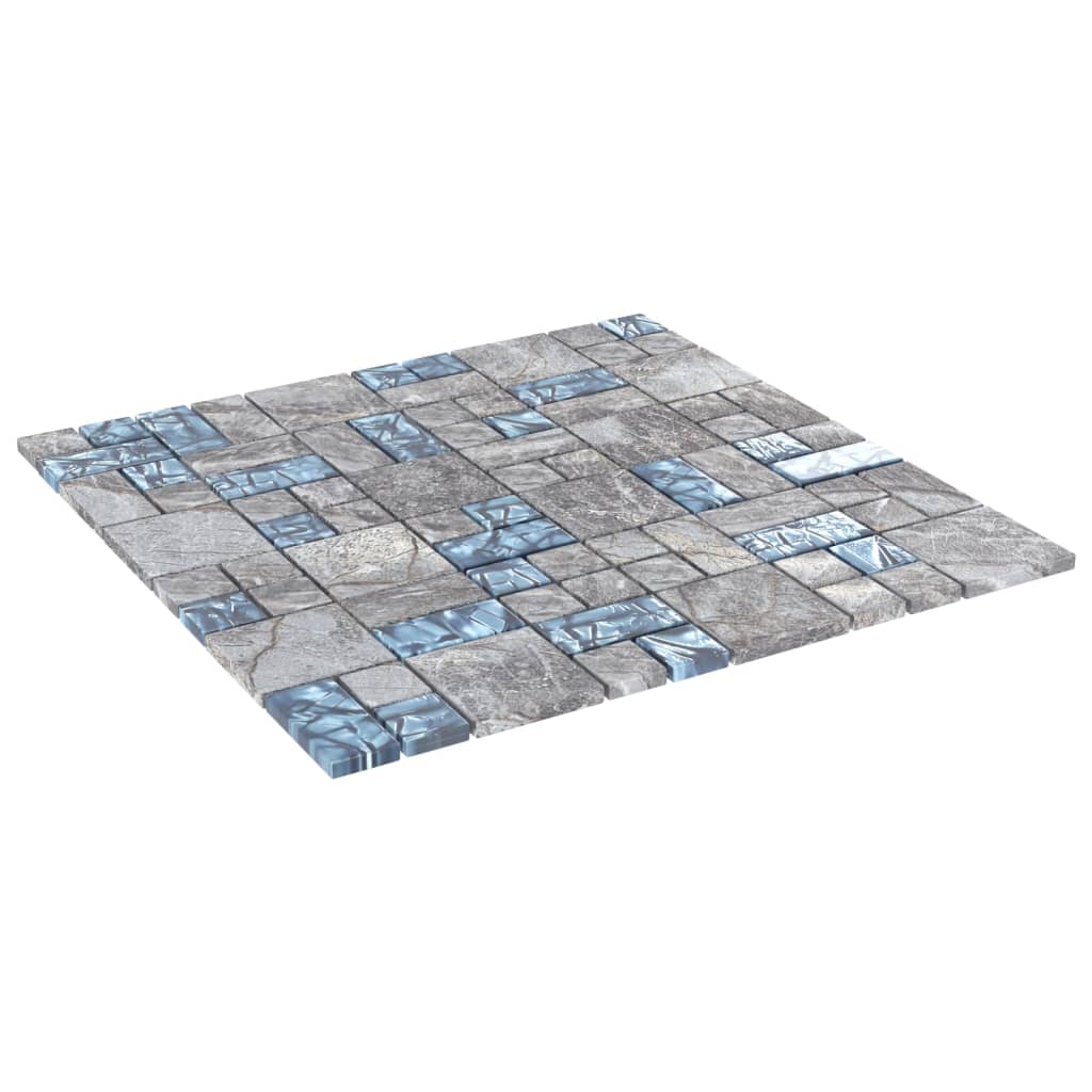 Piastrelle Mosaico 11 pz Grigio e Blu 30x30 cm in Vetro 327309