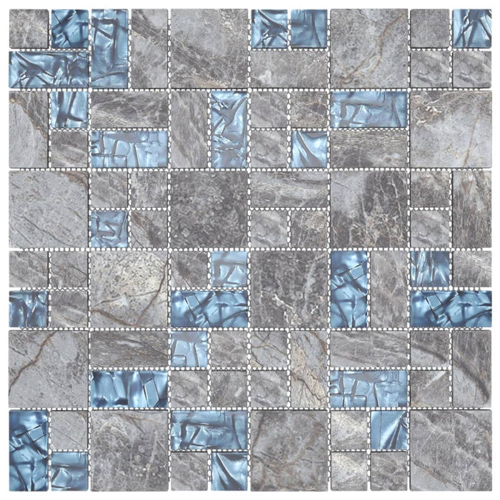 Piastrelle Mosaico 11 pz Grigio e Blu 30x30 cm in Vetro 327309