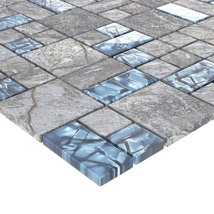 Piastrelle Mosaico 11 pz Grigio e Blu 30x30 cm in Vetro 327309