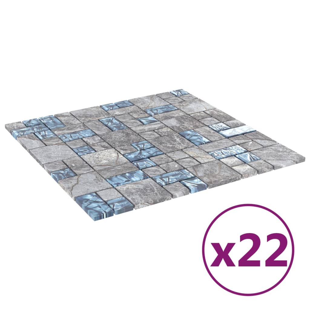 Piastrelle Mosaico 22 pz Grigio e Blu 30x30 cm in Vetro 327310