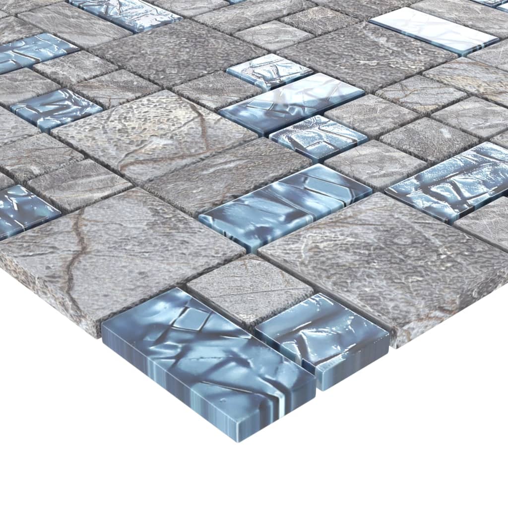 Piastrelle Mosaico 22 pz Grigio e Blu 30x30 cm in Vetro 327310