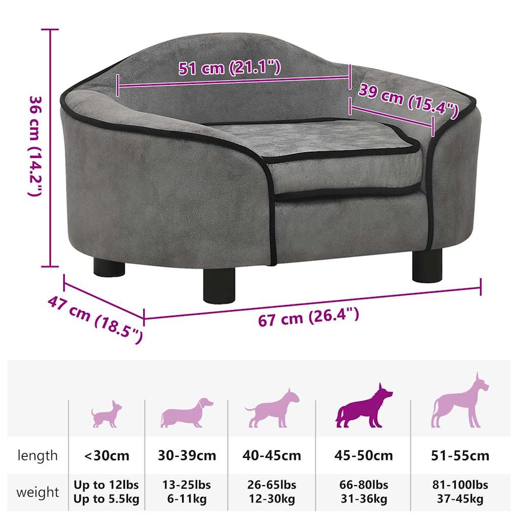 Divano per Cani Grigio 67x47x36 cm in Peluche 171084