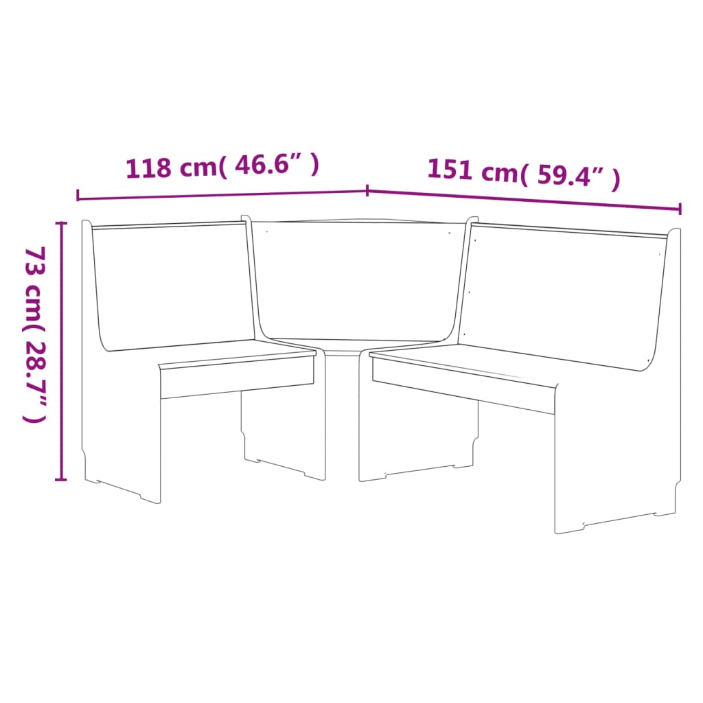 Panca Angolare 151 cm in Legno Massello di Pino Marrone Miele 327246