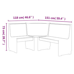 Panca Angolare 151 cm in Pino Massello Bianco 327247