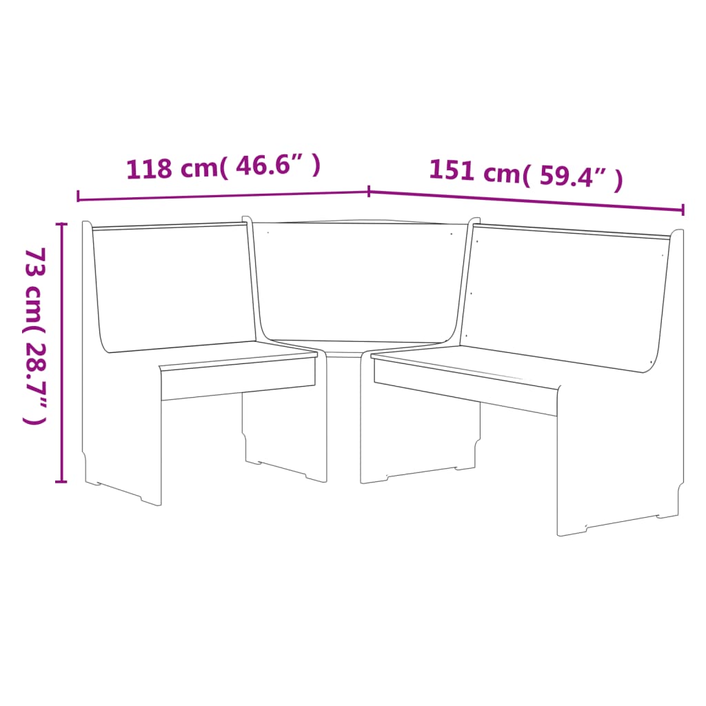 Panca Angolare 151 cm in Legno Massello di Pino Miele e Bianco 327249