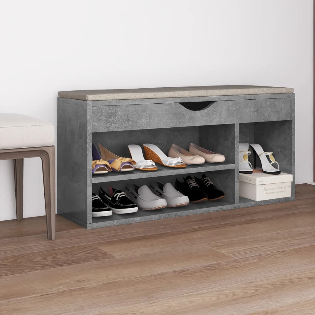 Panca Scarpe con Cuscino Grigio Cemento 104x30x49cm Multistrato 326754