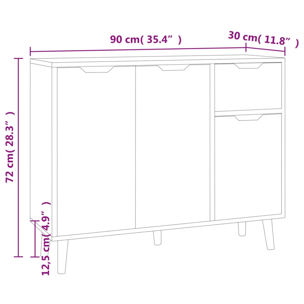 Credenza Bianca 90x30x72 cm in Legno Multistrato 326813