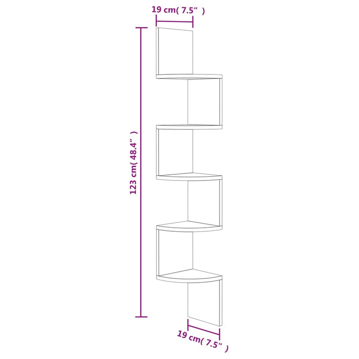 Scaffale Angolare a Muro Rovere Fumo 19x19x123 cm Multistrato 326839