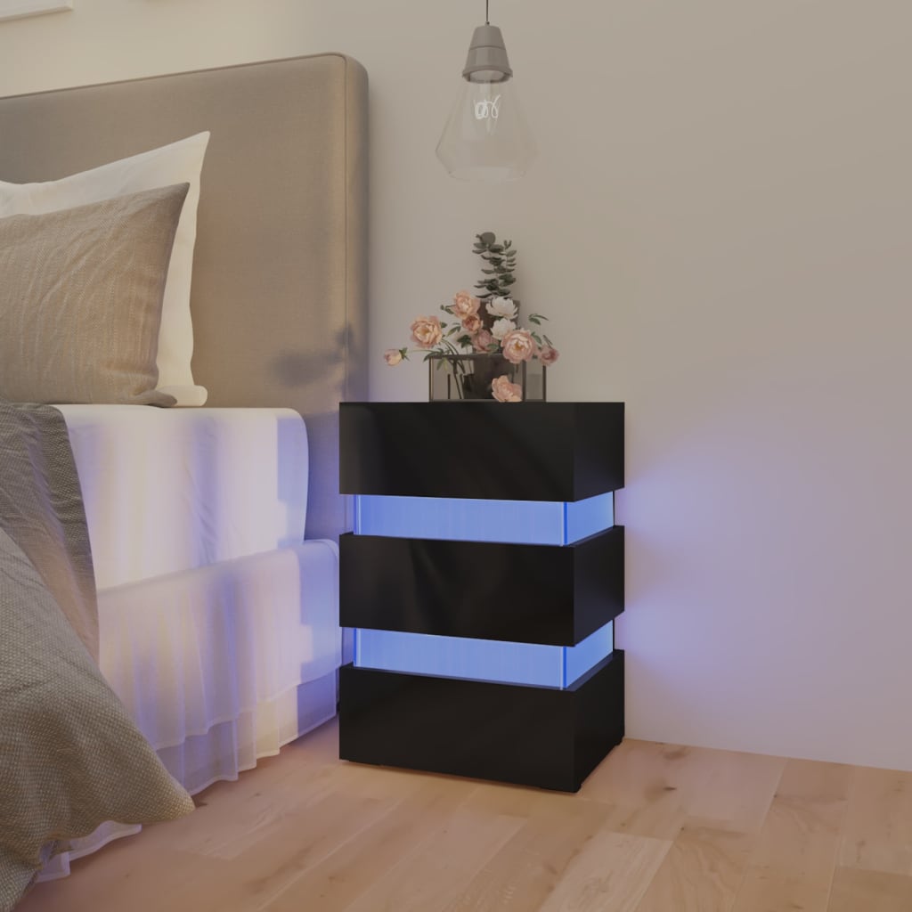 Comodino Nero Lucido con Luci LED 45x35x67 cm in Truciolato cod mxl 58621