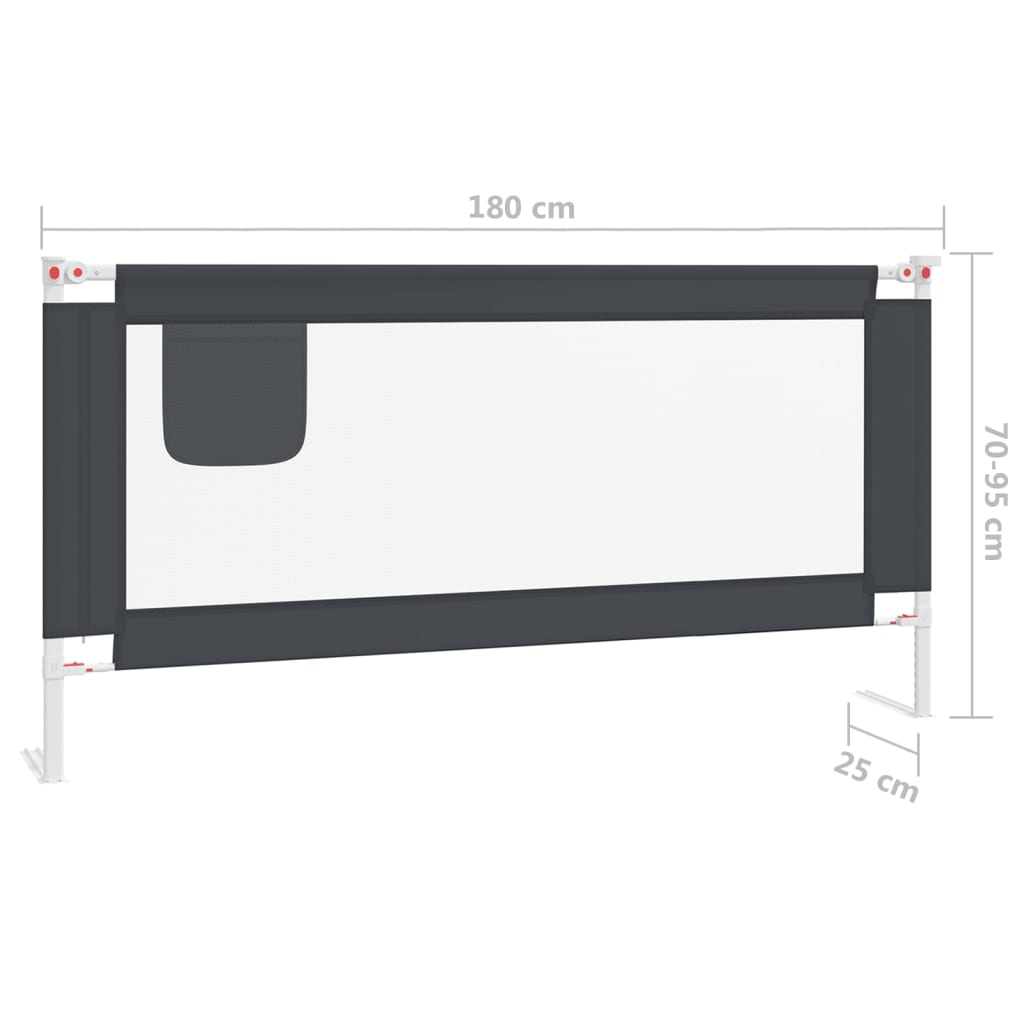 Sponda Letto Sicurezza Bambini Grigio Scuro 180x25 cm Tessuto 10231