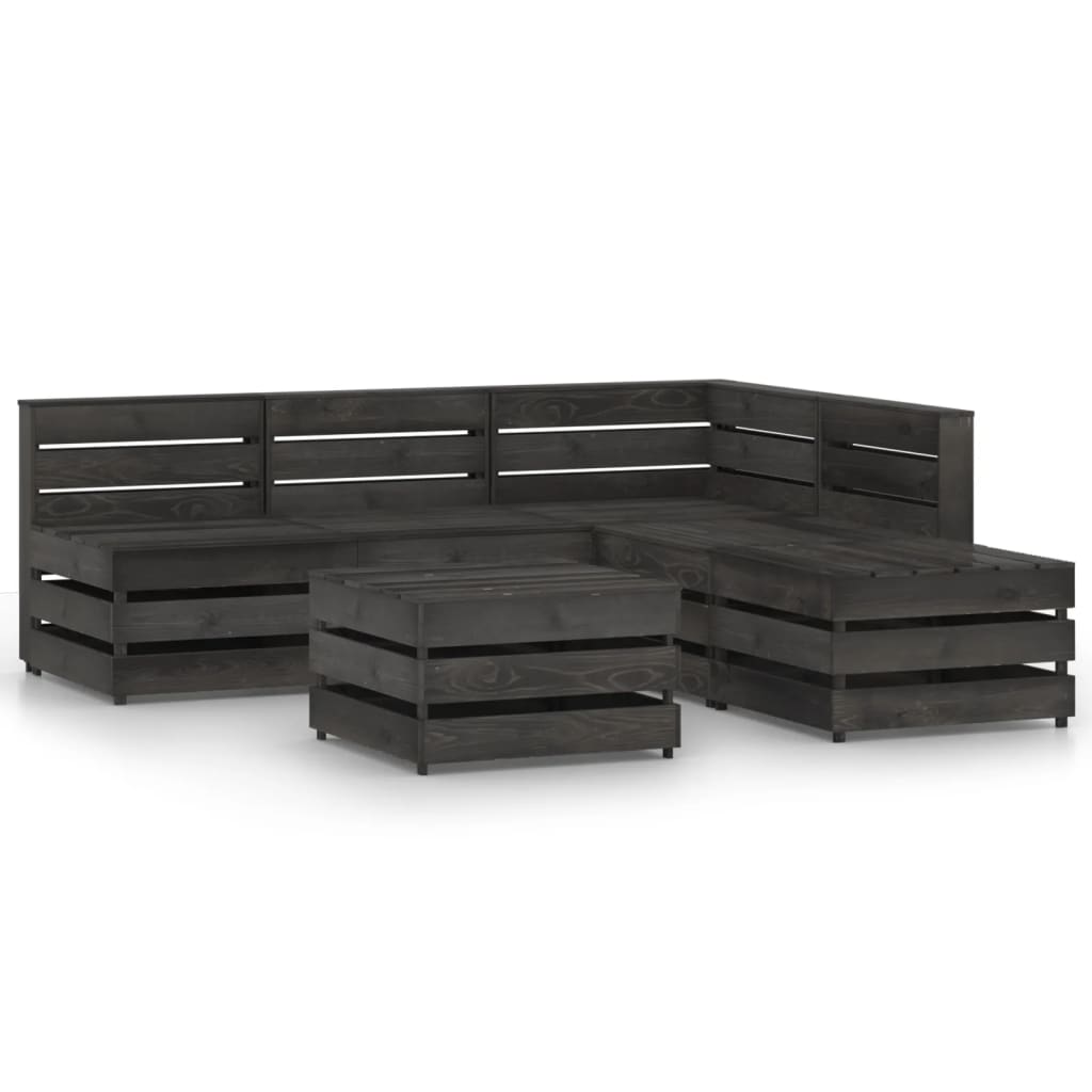 Set Divani da Giardino 6 pz in Legno di Pino Impregnato Grigio cod mxl 42983