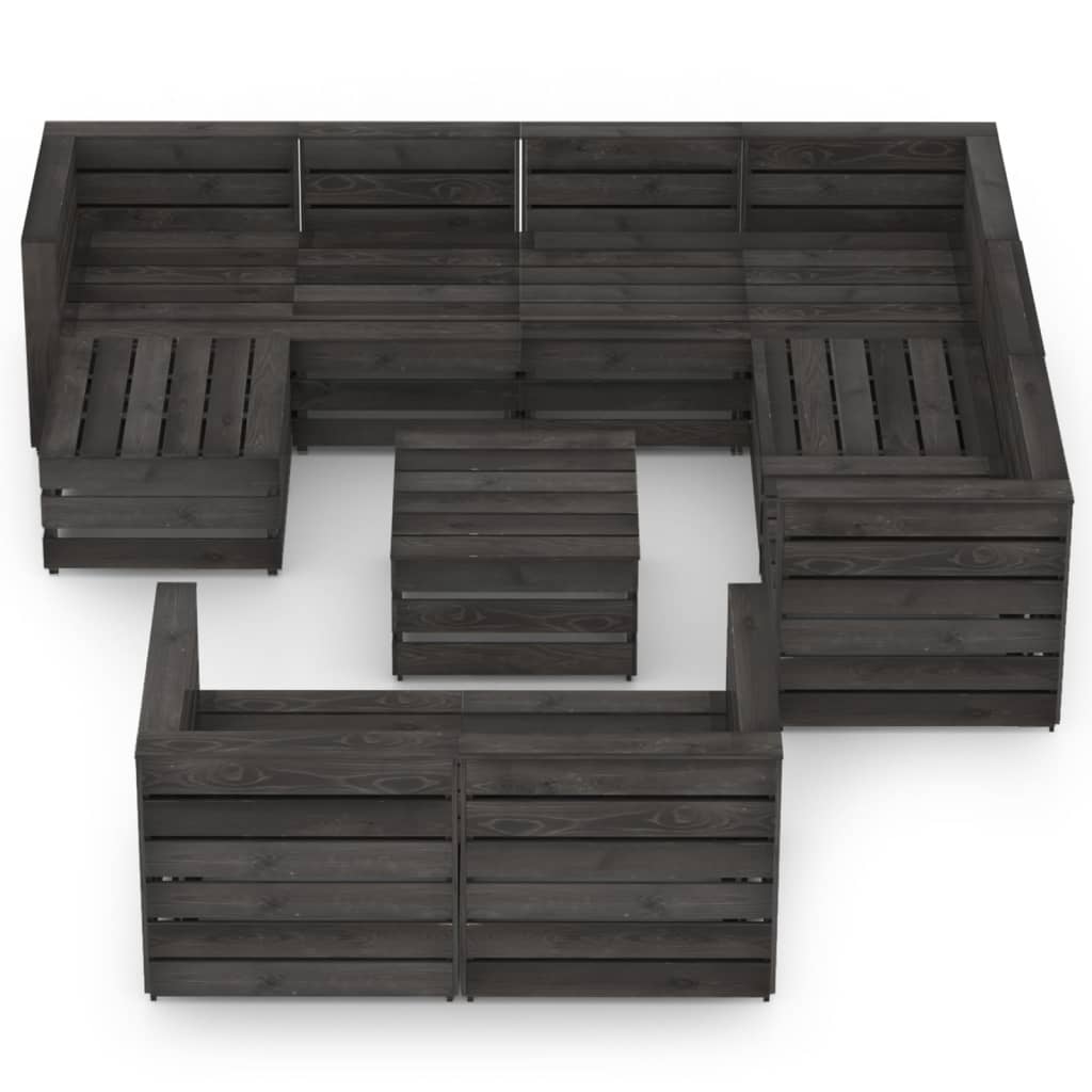 Set Divani da Giardino 10 pz in Legno di Pino Impregnato Grigio cod mxl 43332