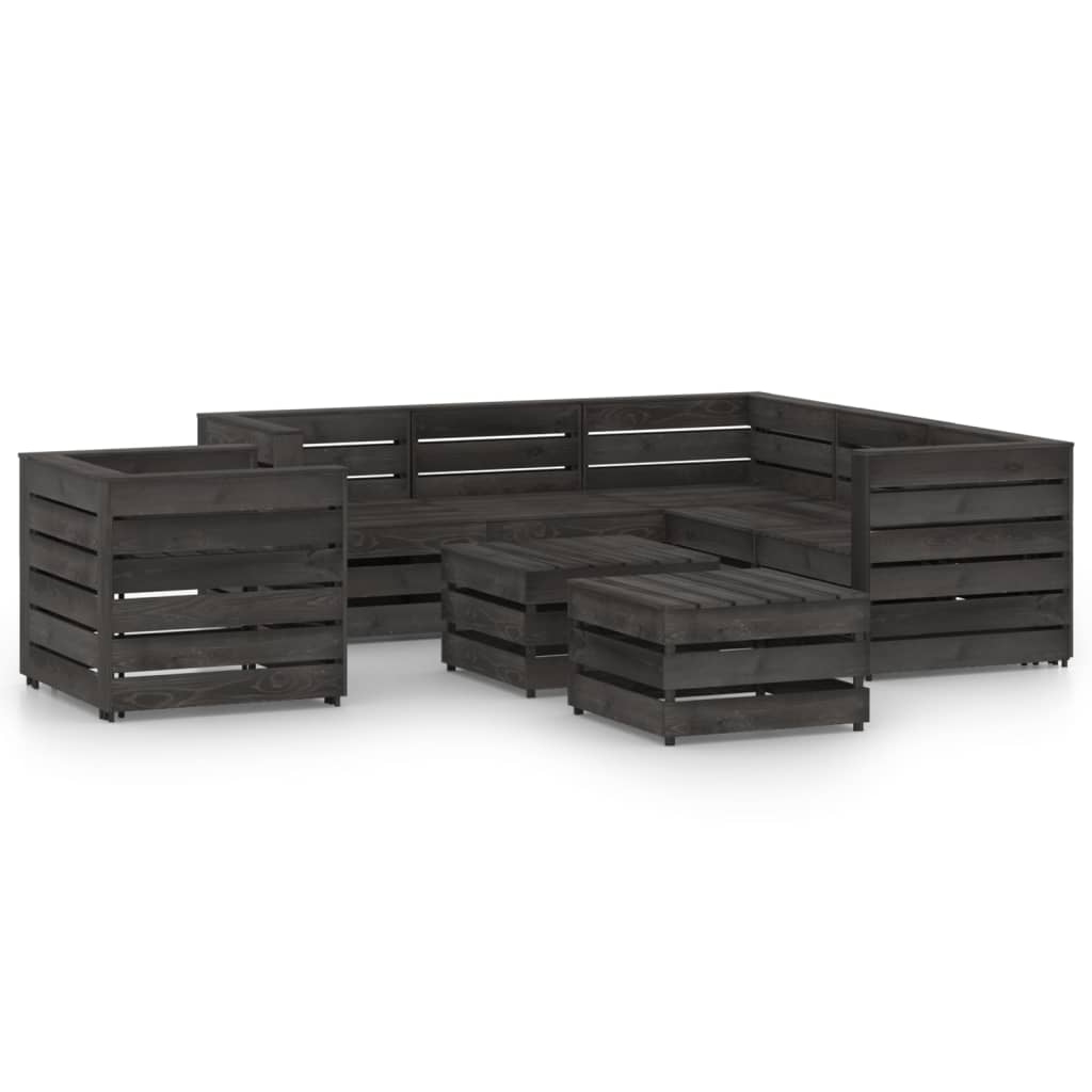 Set Salotto da Giardino 8 pz in Legno di Pino Impregnato Grigio 3068104