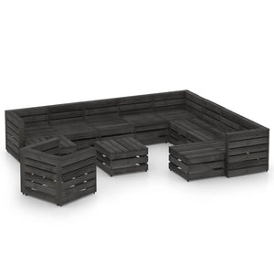 Set Divani da Giardino 12 pz in Legno di Pino Impregnato Grigio cod mxl 43528