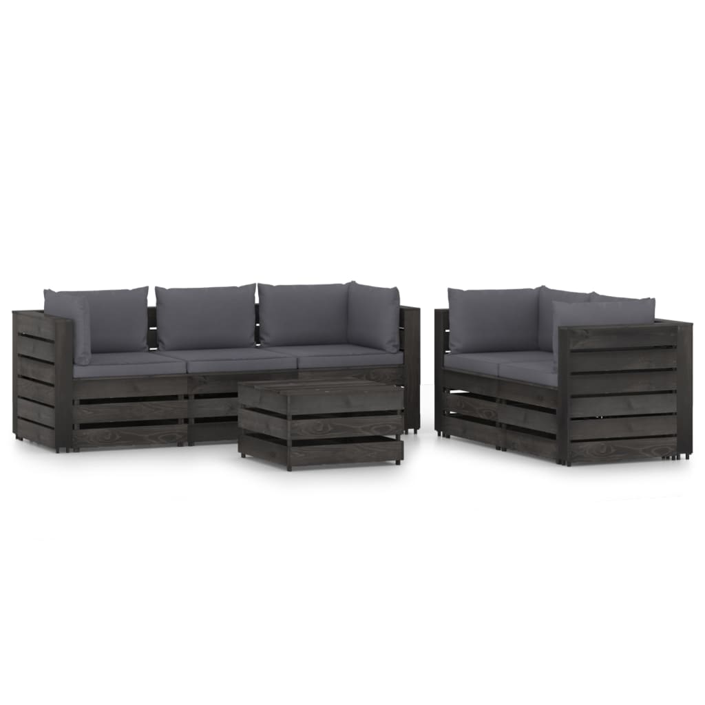 Set Divani da Giardino con Cuscini 6 pz Legno Impregnato Grigio cod mxl 42959