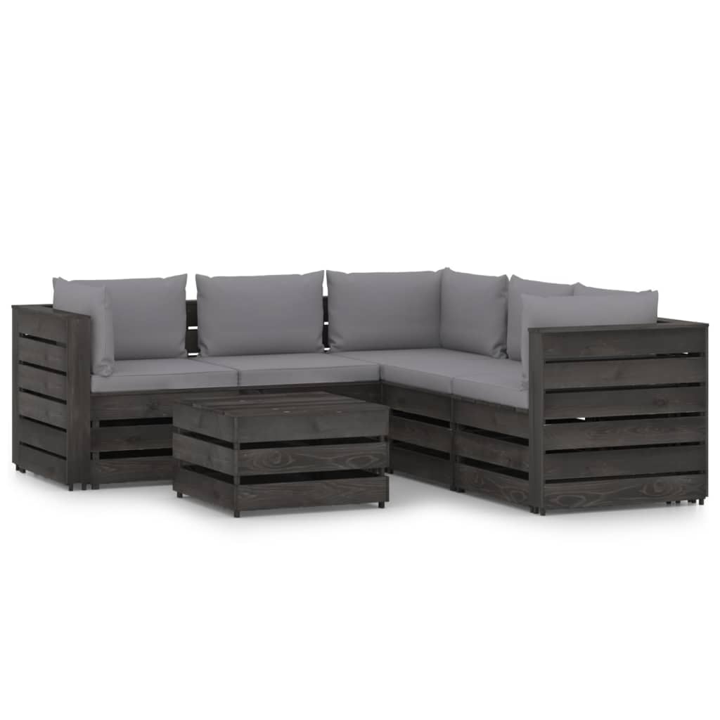 Set Divani da Giardino con Cuscini 6 pz Legno Impregnato Grigio cod mxl 42979