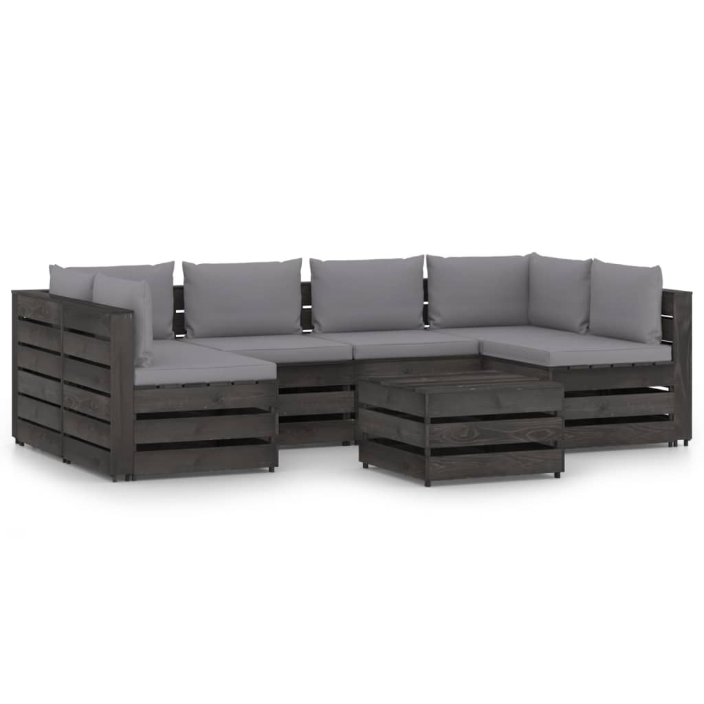 Set Salotto da Giardino con Cuscini 7pz Legno Impregnato Grigio 3068337