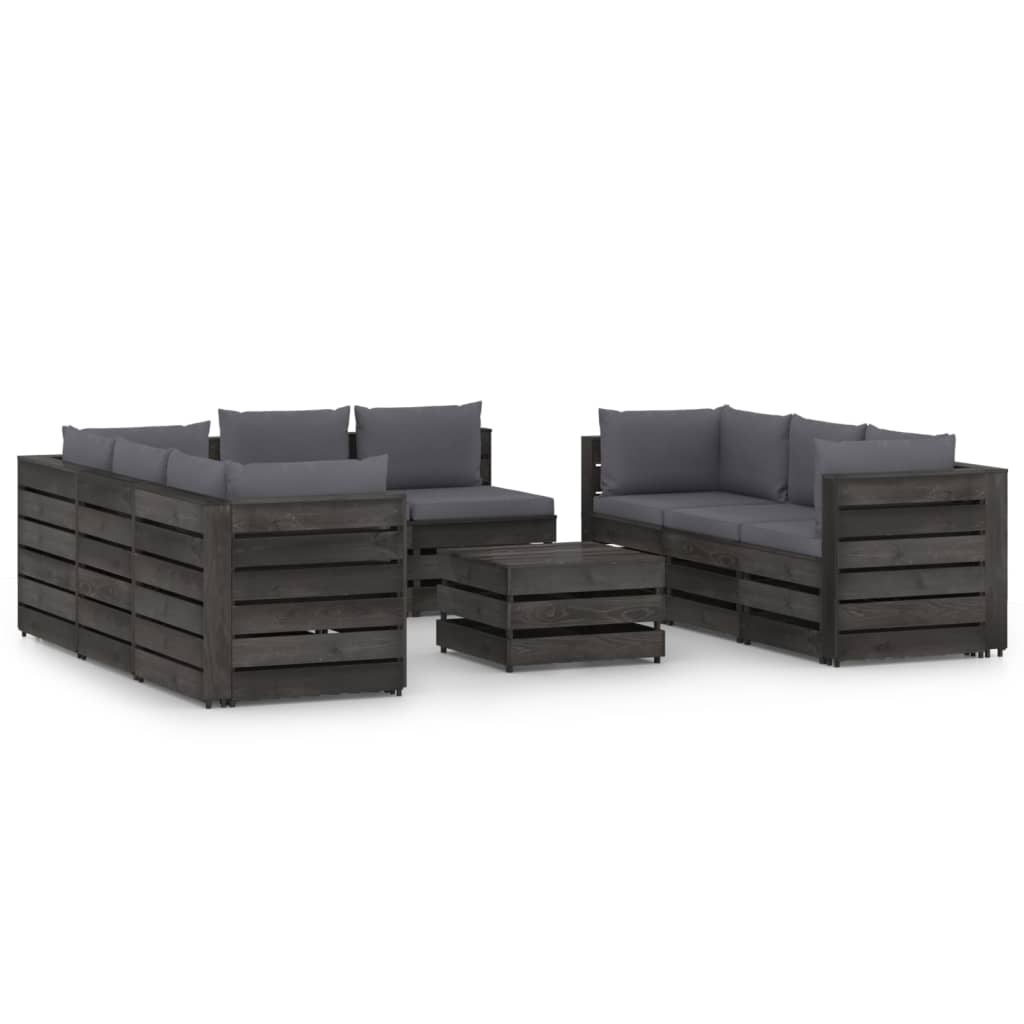 Set Divani da Giardino con Cuscini 9 pz Legno Impregnato Grigio cod mxl 52278