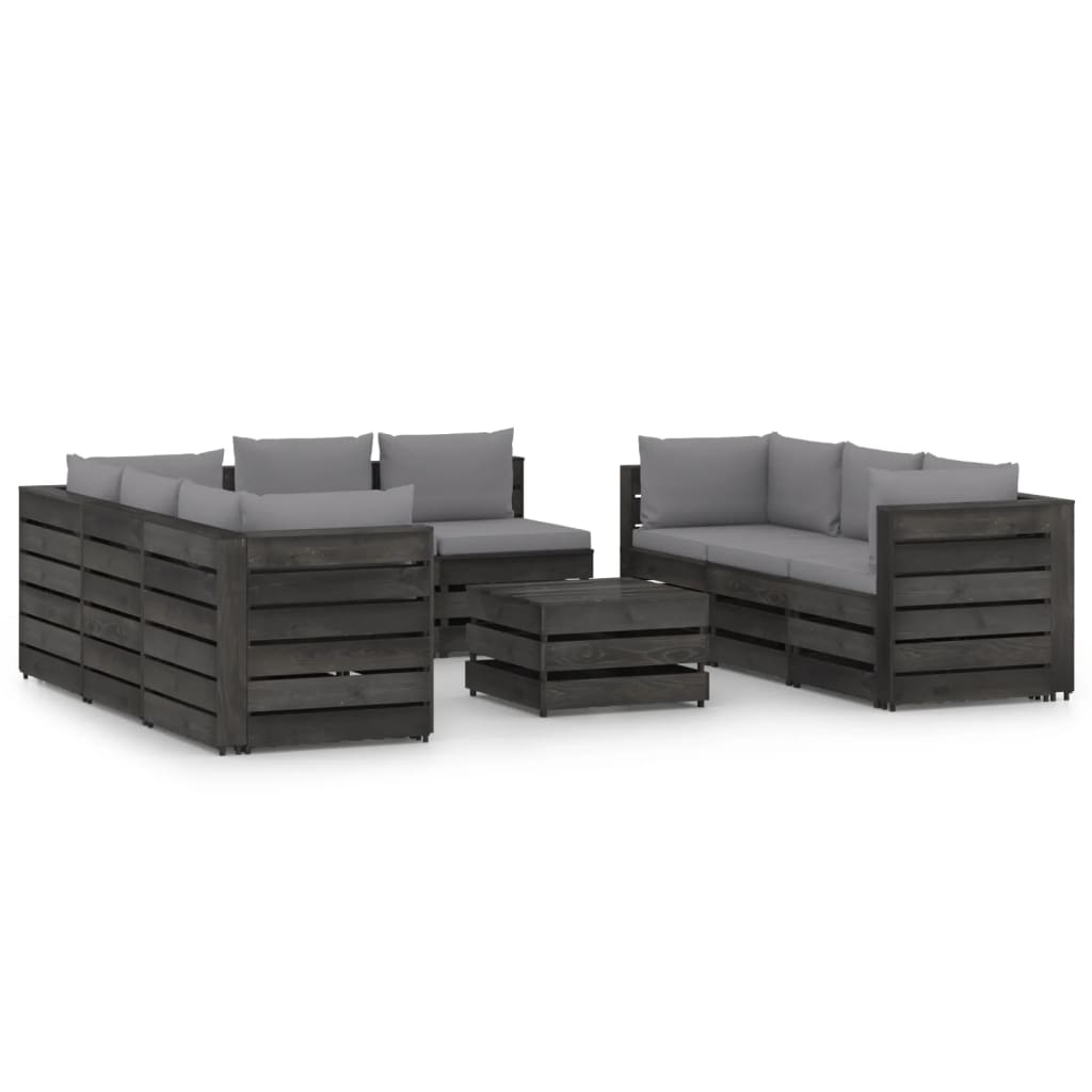 Set Salotto da Giardino con Cuscini 9pz Legno Impregnato Grigio 3068349