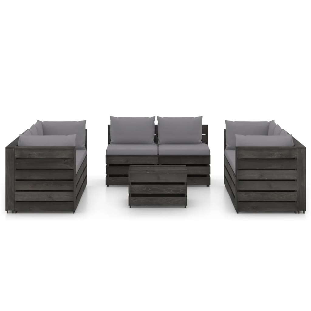 Set Salotto da Giardino con Cuscini 9pz Legno Impregnato Grigio 3068349