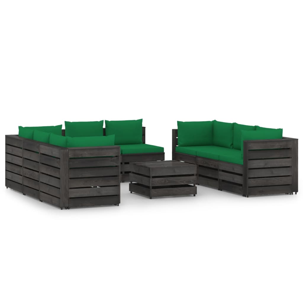 Set Salotto da Giardino con Cuscini 9pz Legno Impregnato Grigio 3068353