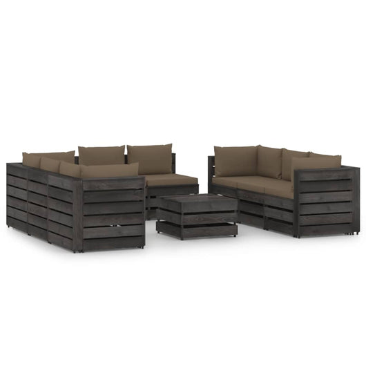 Set Salotto da Giardino con Cuscini 9pz Legno Impregnato Grigio 3068356