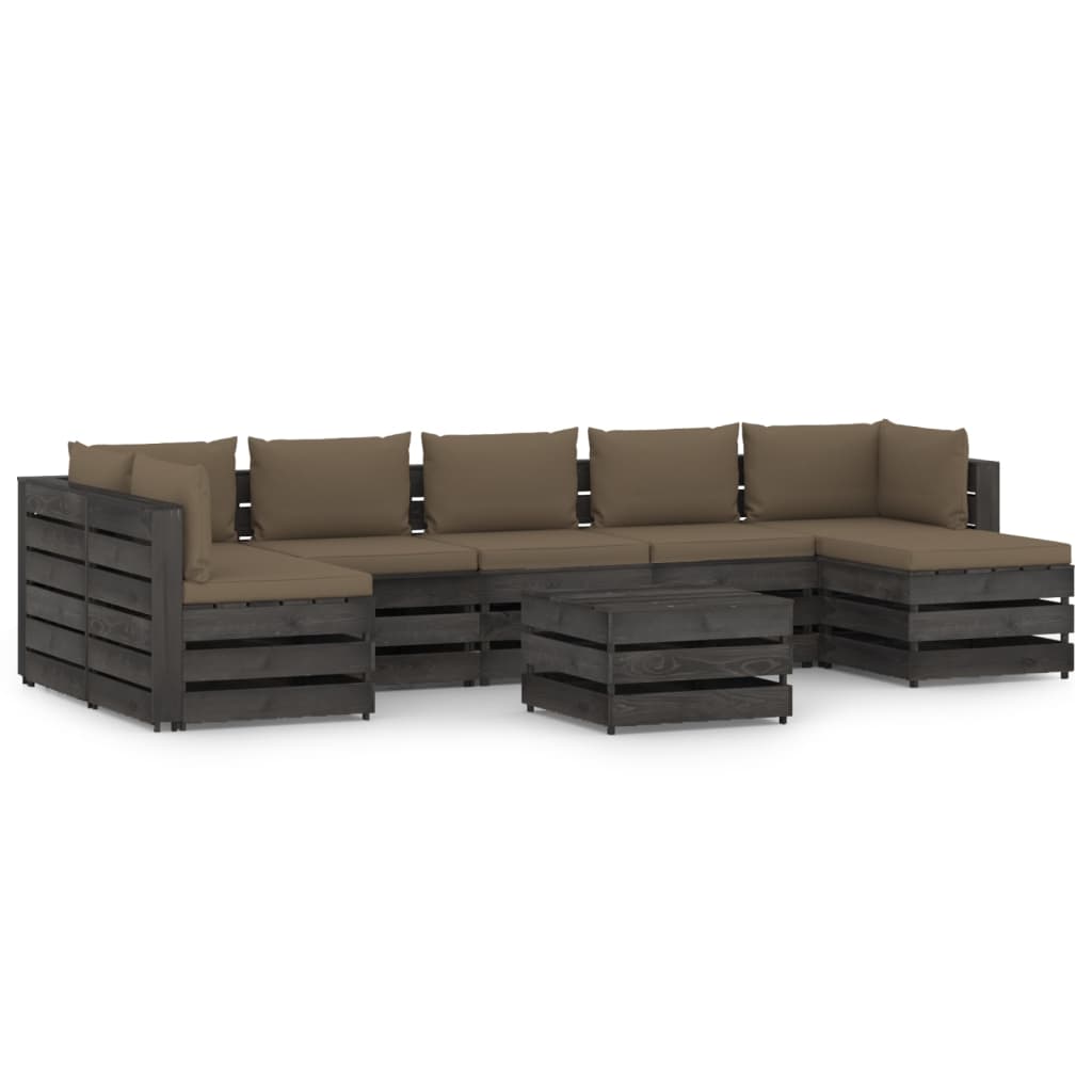 Set Divani da Giardino con Cuscini 8 pz Legno Impregnato Grigio 3068368